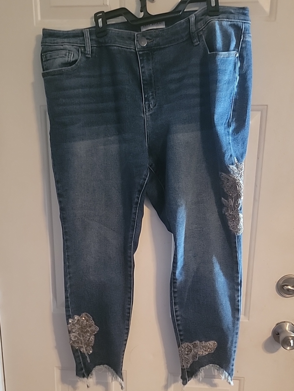 Lane Bryant Dark Blue Cropped Jeans with Silver Embellishments